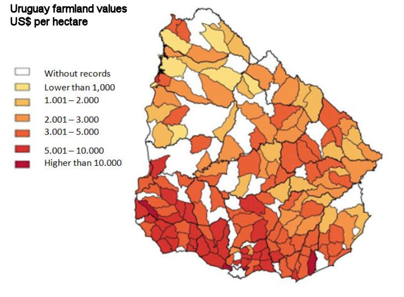 land prices uruguay map 2017